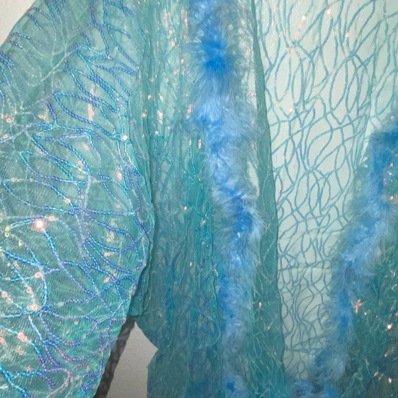 Blue Sheer Feather Trim Kimono - Picture 4 of 6